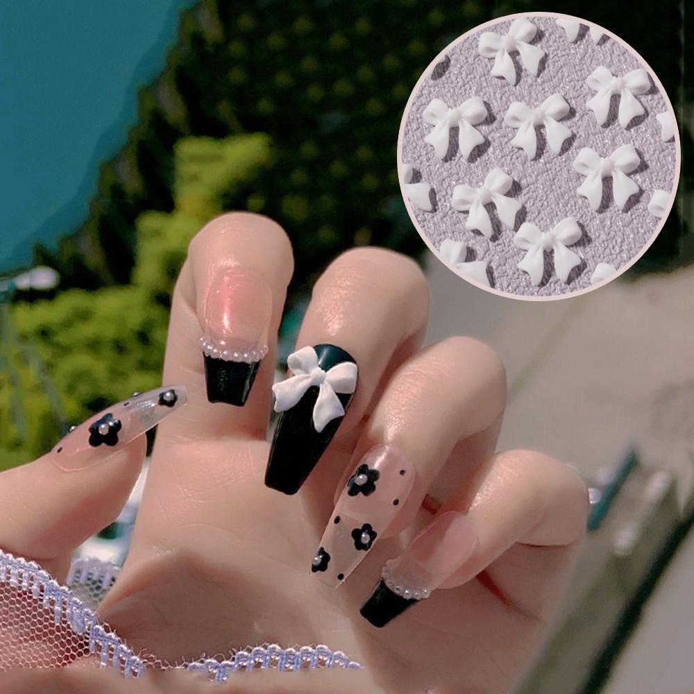 Phụ Kiện Nơ Đính Trang Trí Móng Tay 3D Màu Trắng Đen Kiểu Nhật Bản