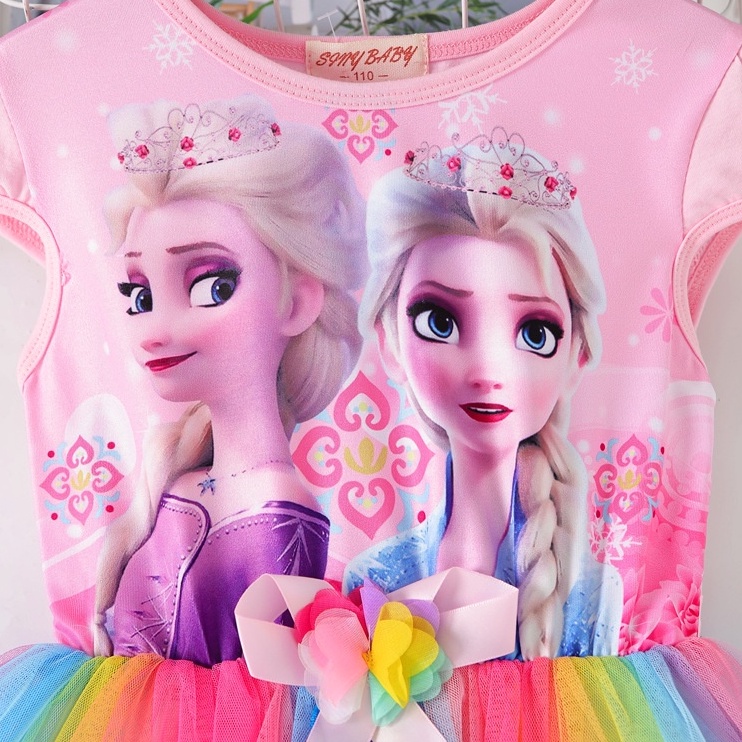 Váy đầm công chúa Elsa xinh xắn với chân váy cầu vồng cho bé 3-8 tuổi