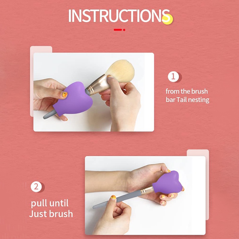 Set 3 Vỏ Đựng Cọ Trang Điểm Hình Trái Tim Bằng Silicon Tái Sử Dụng Được Ốp