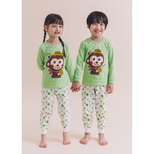Bộ pijama dài tay bé trai / bé gái Yummy Monkey 100% Cotton – Olomimi Hàn Quốc