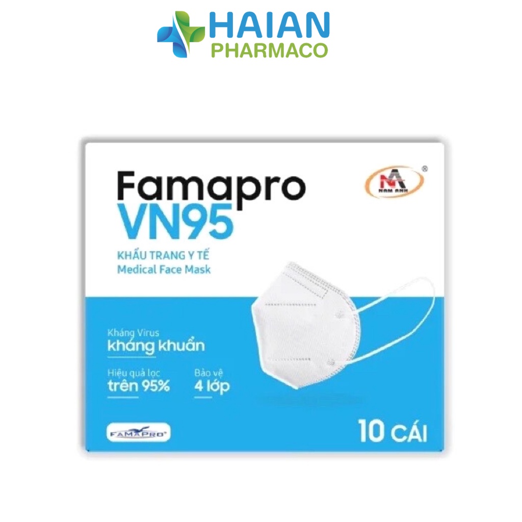 Khẩu trang VN95 FAMAPRO (Tiêu Chuẩn Xuất khẩu BFE ≥95%) Hộp 10 cái