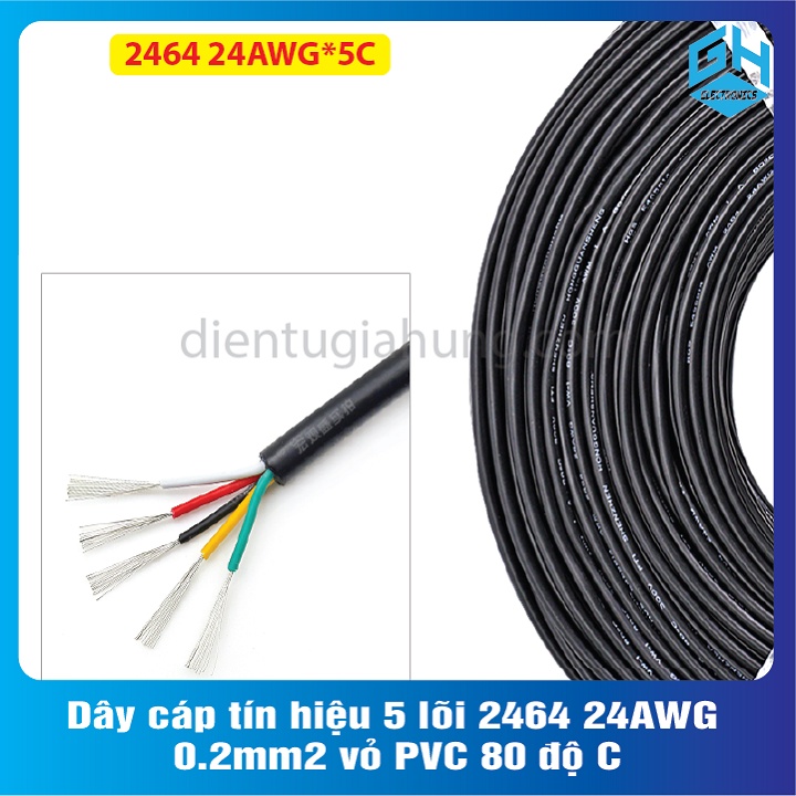 [1 Mét Dây Điện}Dây cáp tín hiệu 5 lõi 2464 24AWG 0.2mm2 vỏ PVC 80 độ C