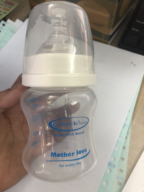 Bình sữa 140ml cổ rộng gluck baby dùng cho máy hút tay, điện - CÓ NÚM