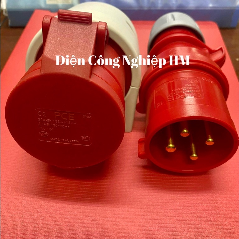 Ổ phích cắm công nghiệp 32A 3 pha 4 chân di động và cố định PCE - Hàng Chính Hãng, Bộ Ổ phích 3 pha 4 chấu IP44