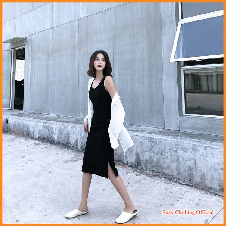 Váy Thun Cotton Cổ V Sát Nách Dáng Dài Ulzzang | BigBuy360 - bigbuy360.vn