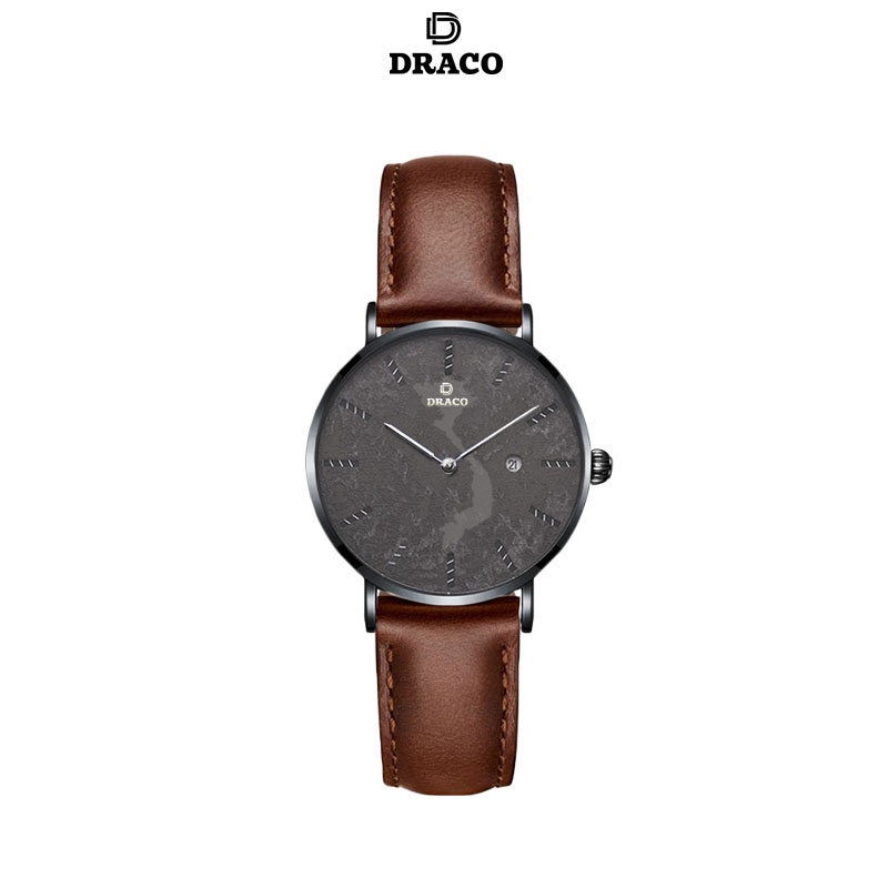 Đồng hồ nữ Draco D22-STN03 &quot;Vietnamese Girl&quot; viền đen kết hợp chất liệu dây da bò màu nâu - phụ kiện thời trang nữ
