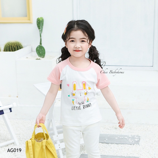 Áo cho bé gái cộc tay cho bé từ 10-35kg CHEEBABY, Áo phông bé gái size đại 100% cotton in hình hoạt hình đáng yêu AG018