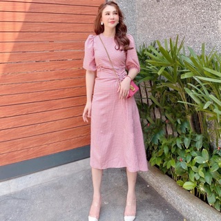 Đầm maxi caro rút dây