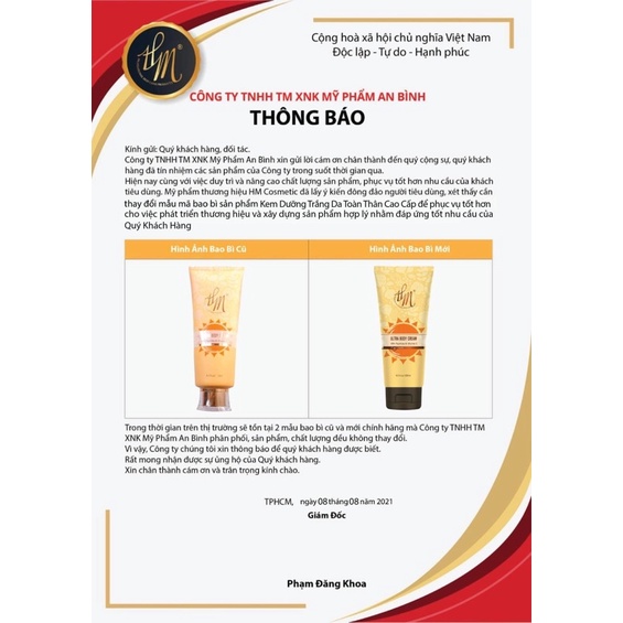 KEM DƯỠNG TRẮNG TOÀN THÂN HM