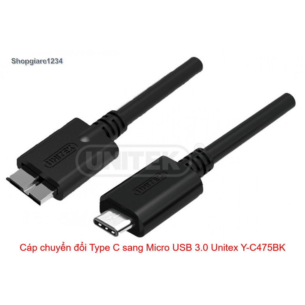 Cáp USB Type-C to Micro USB dài 1m chính hãng Unitek Y-C475BK cao cấp