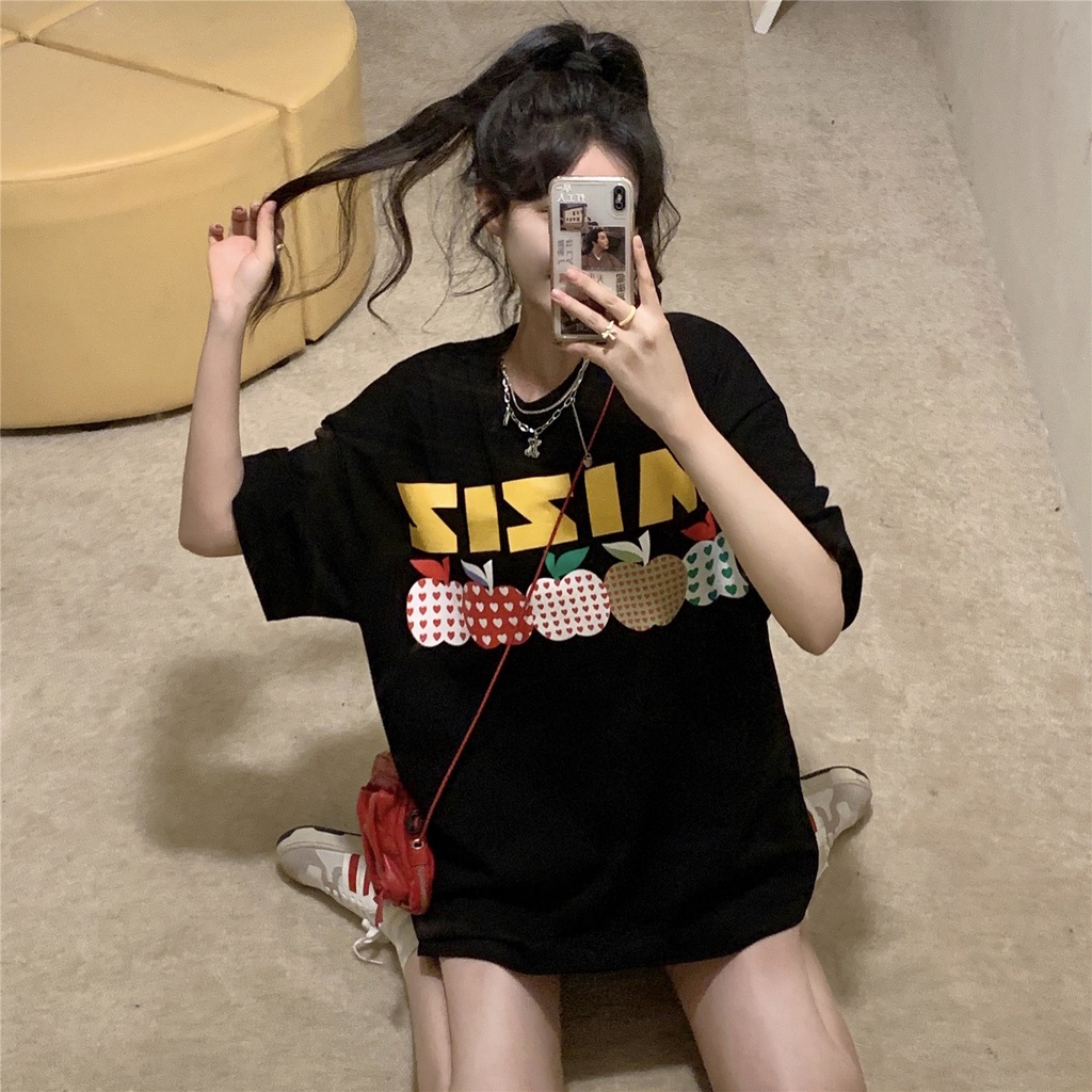 Áo Thun HIIXIIVI T-Shirt Tay Ngắn Cổ Tròn In Hình Hoàng Hôn Thời Trang Mùa Hè Phong Cách Hàn Quốc Dành Cho Nữ 2022