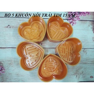 Combo 5 khuôn xôi trái tim 15 cm hình hoa hồng chữ hỷ phước lộc thọ