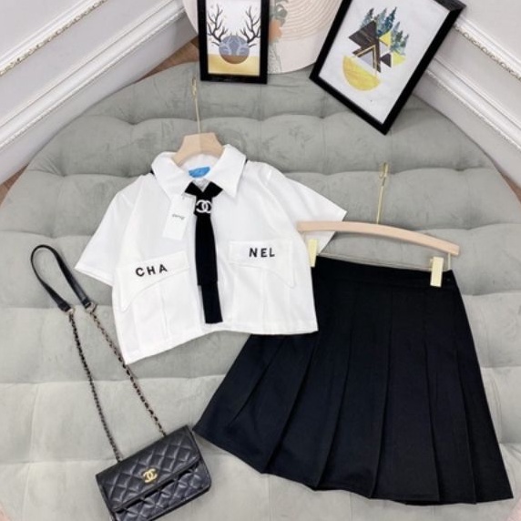 Áo sơ mi croptop phối cà vạt hot trend (Fy0905)