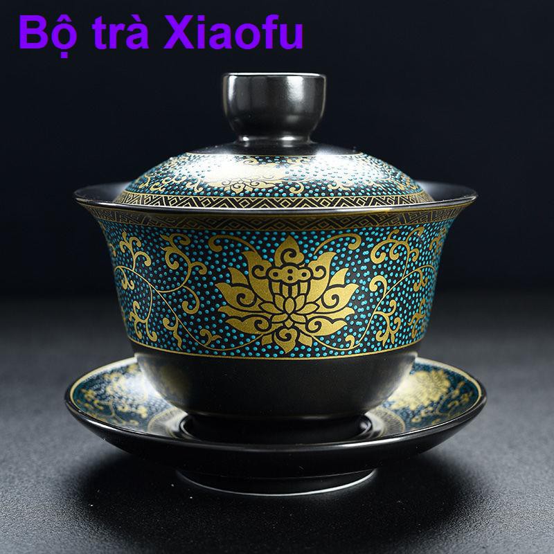 Bộ ấm trà Kung Fu gia dụng trọn gốm sứ Trung Quốc cao cấp chén hộp quà tặng tạo tác cụ pha <bộ  hộp