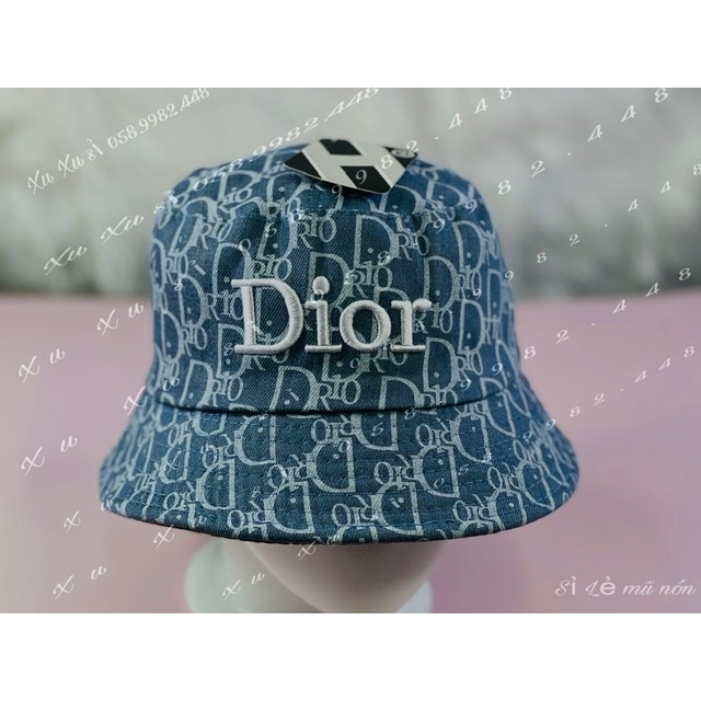 Mũ bucket vải Jeans in thêu 2 mặt chữ đioo cực đẹp - Mũ vành đẹp
