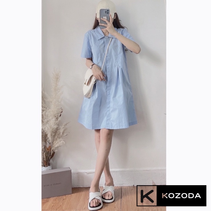 Đầm Sơ Mi nữ Dáng Babydoll Có Túi Ngực Cổ Đức Dáng Suông phong cách Hàn Quốc siêu xinh Kozoda D27 | BigBuy360 - bigbuy360.vn