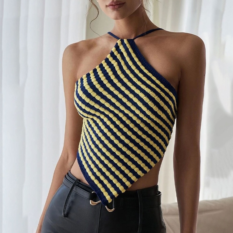 Áo Dệt Kim Hai Dây Họa Tiết Kẻ Sọc Thời Trang Cho Nữ