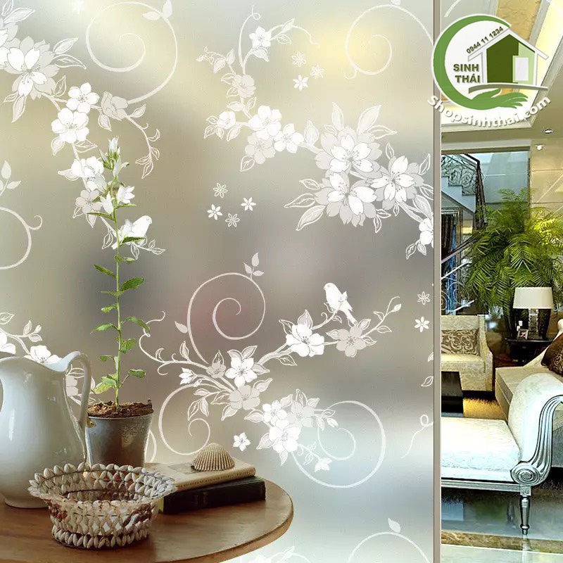 Giấy dán kính dây hoa lá màu trắng -  Cắt thành 1 tấm liền tùy theo số lần đặt