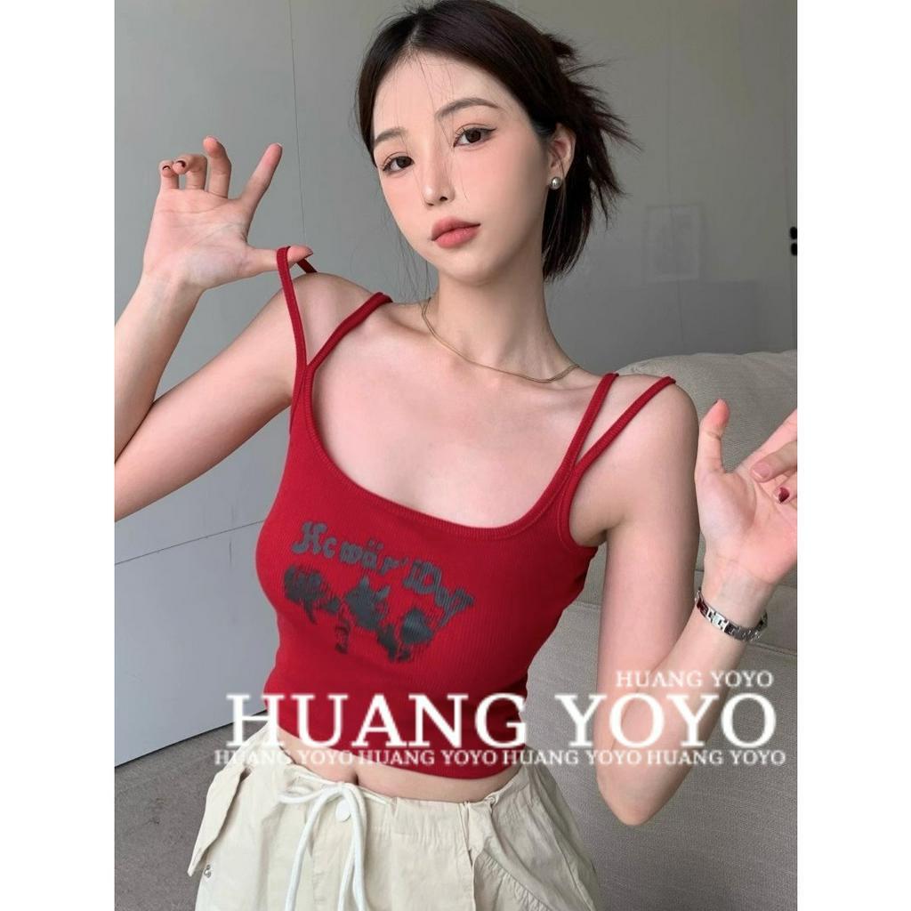 Áo Croptop Hai Dây Dáng Ôm In Họa Tiết Phong Cách Mỹ Thời Trang Mùa Hè Quyến Rũ Cho Nữ