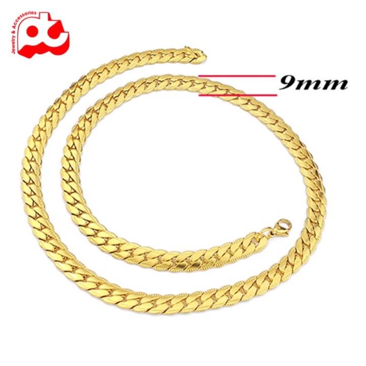 Dây chuyền thép không gỉ nam cao cấp đẹp kiểu lặc khít chạm 2 bên PT JEWELRY kích cỡ 9mm màu mạ vàng PTDCNA59