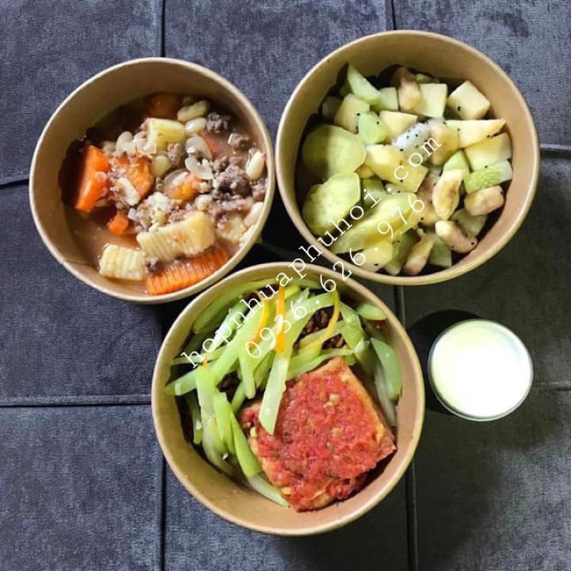 100 tô giấy kraft đựng bánh bông lan cơm salad 750ml