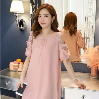Váy bầu (Đầm bầu) hồng Kate Hàn đính hoa cao cấp 2019