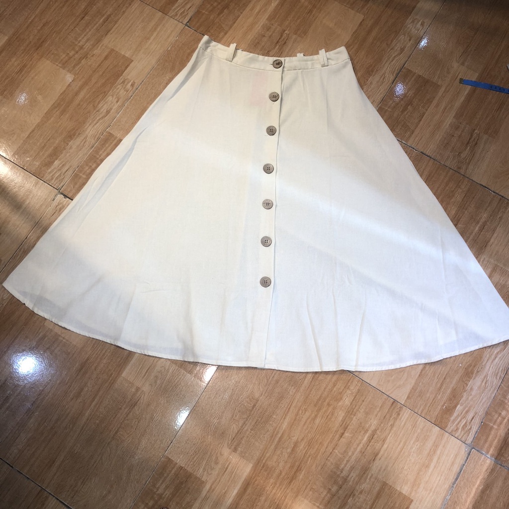T&DShop Chân váy xòe, màu kem, chất Linen mềm, lẻ size M hàng Việt Nam xuất khẩu