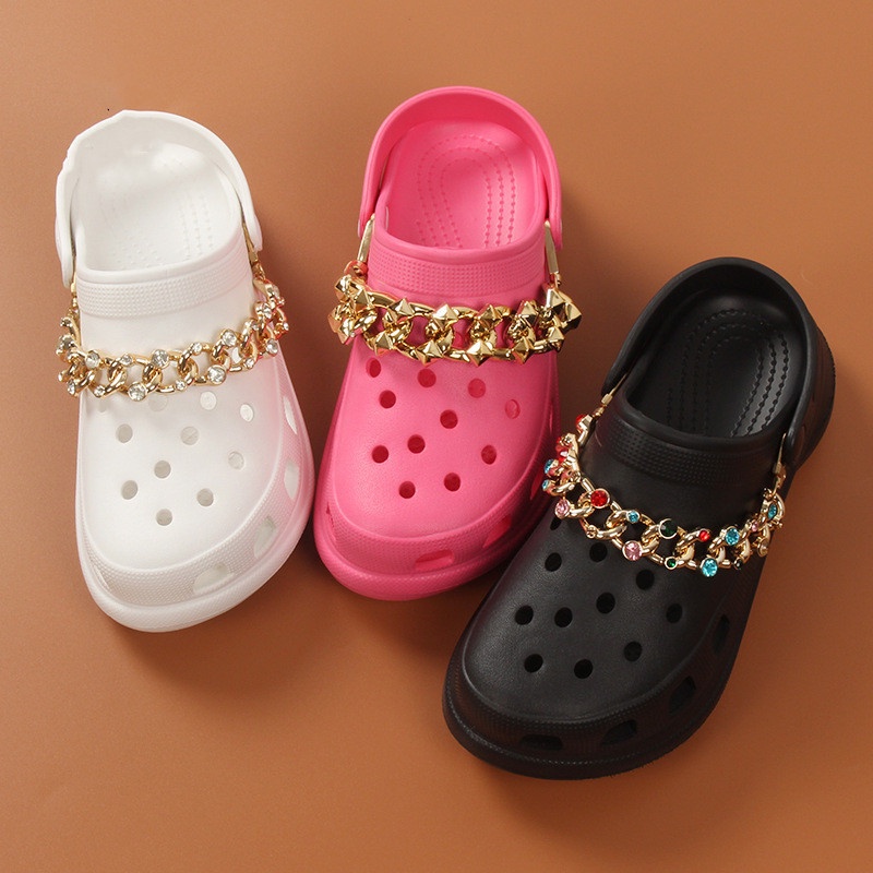 Bộ Dây Xích Đính Đá acrylic Kim Loại Vàng Jibbitz Dùng Trang Trí Giày Crocs