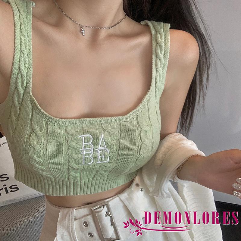 Áo Lửng Hai Dây Cổ Chữ U Thêu Chữ Thời Trang Quyến Rũ Dành Cho Nữ