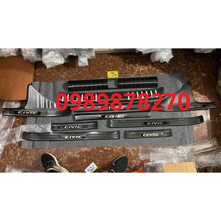 Bộ ốp bậc trong, bậc ngoài, chống trầy cốp trong, cốp ngoài vân cacbon xe honda civic 2018-2020.