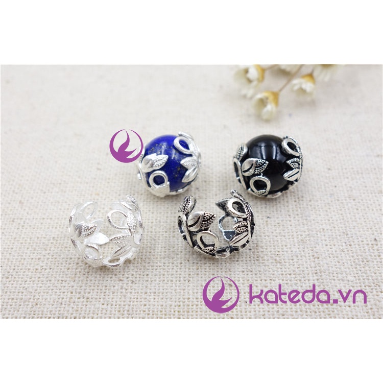 Charm Bạc 925 ( Bạc ta / Bạc thái )  Charm bọc hạt hình lá cho size hạt 6mm/ 8mm