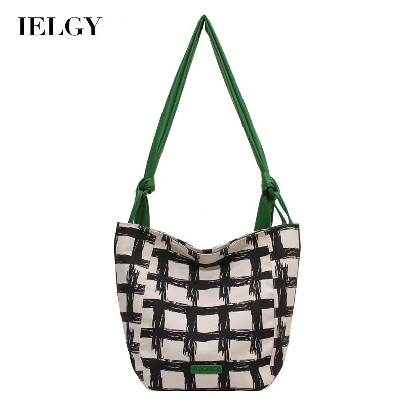 IELGY Túi Đeo Vai Vải canvas Kẻ Sọc Caro Dung Tích Lớn Thời Trang Cho Nữ
