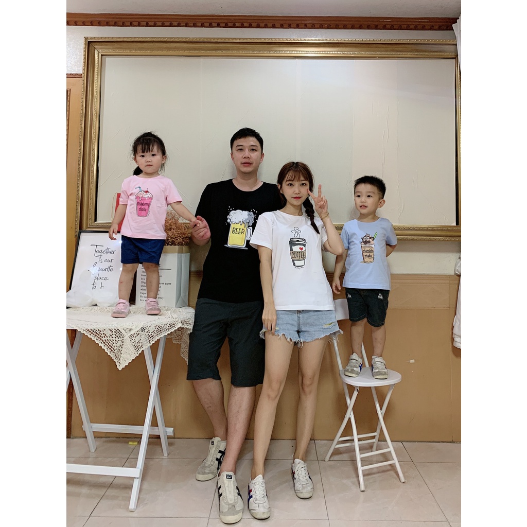 Áo gia đình Familylove - Mẫu Đồng phục gia đình Ly Beer Coffee Sinh Tốt Mới cực dễ thương chất liệu cotton 100% co giãn