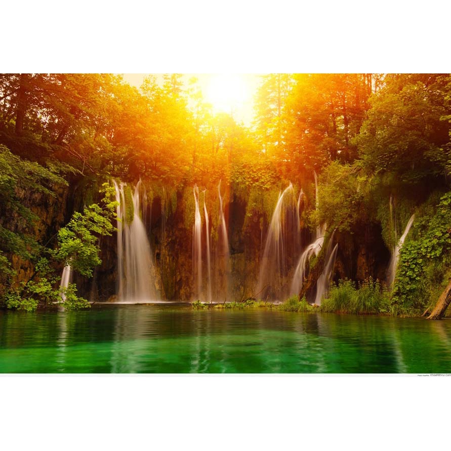 Tranh 3D phong cảnh thác nước chảy, sông suối nên thơ, dòng chảy dịu dàng