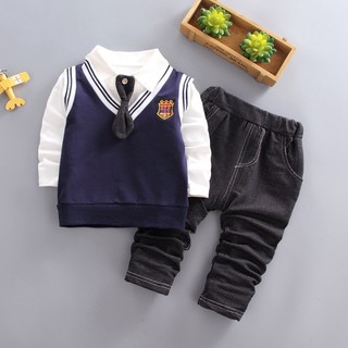 Bộ áo tay dài cổ sơ mi + áo ghi lê + quần dài cho bé trai