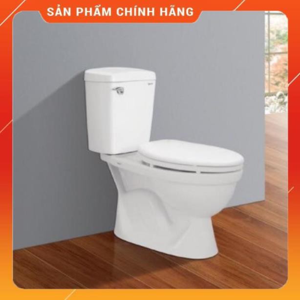 (SALE) Bồn Cầu Viglacera VI77 2 Khối Nắp Thường Kèm Lavabo VTL2- hàng chính hãng