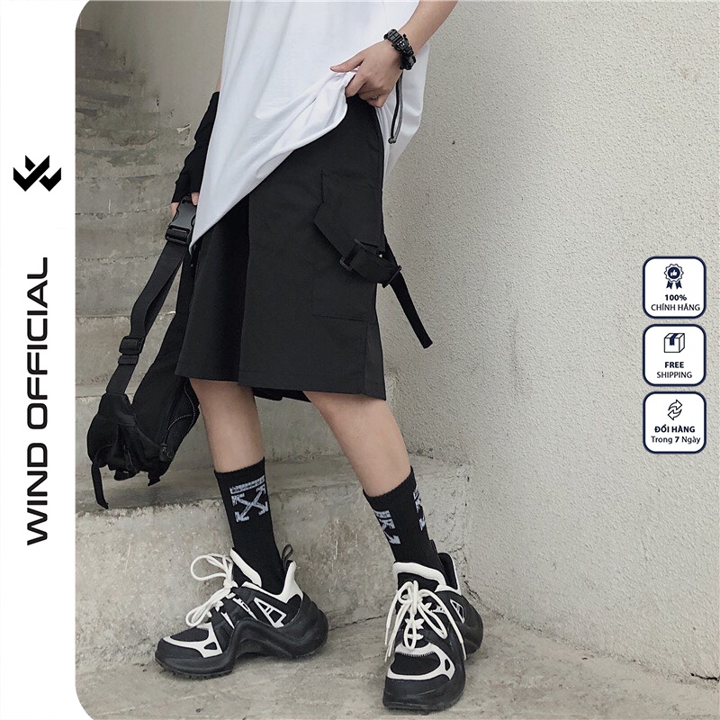 Quần short nam WIND Unisex bóng rổ chữ V dọc, quần đùi lửng thể thao thời trang nam nữ