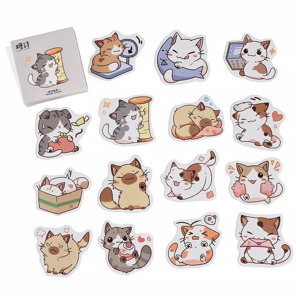 Set 45 Miếng Dán Hình Mèo Hoạt Hình Trang Trí Sổ Tay
