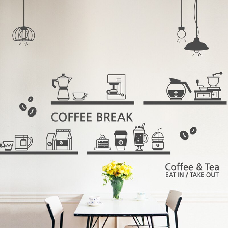 Đề Can Vinyl Nghệ Thuật Dán Tường / Kính Cửa Hàng Cà Phê / Trà Sữa Trang Trí Quán Cà Phê