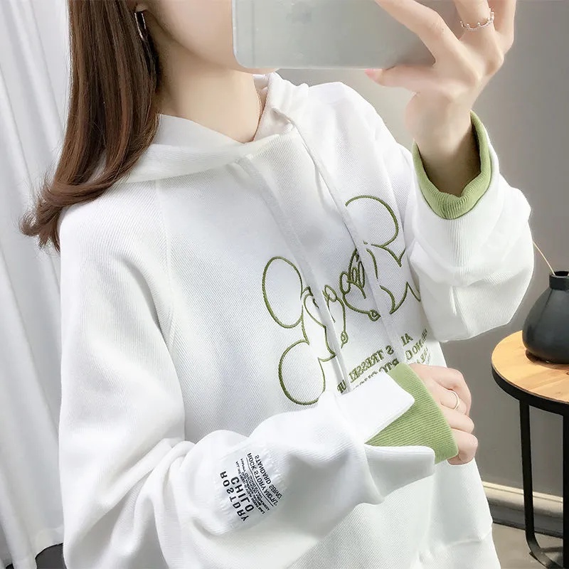 Áo hoodie giả 2 mảnh dáng rộng phong cách Hàn Quốc thời trang thu đông 2021 mới cho nữ