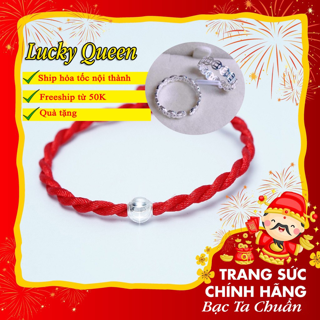 Set Vòng Tay Chỉ Đỏ Bi Bạc Ta & Nhẫn Kim Tiền freesize Lucky Queen Phong Thuỷ May Mắn Tài Lộc Tình Tài Thuận Lợi