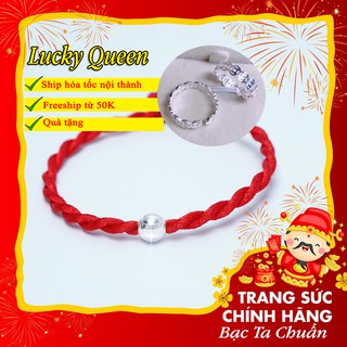 Set Vòng Tay Chỉ Đỏ Bi Bạc Ta & Nhẫn Kim Tiền freesize Lucky Queen Phong Thuỷ May Mắn Tài Lộc Tình Tài Thuận Lợi