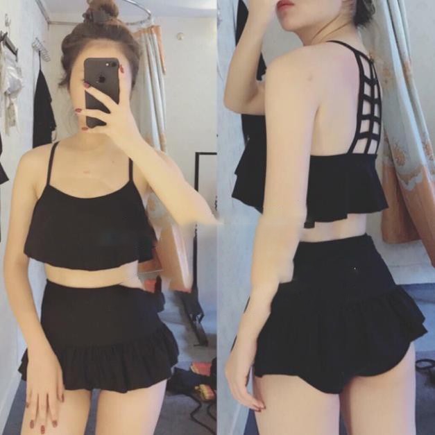 Đồ bơi Bikini 2 mảnh viền bèo đan lưng váy QP019
