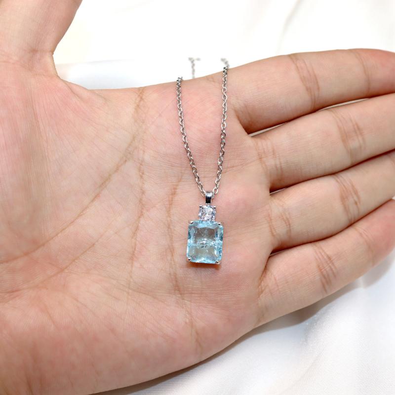 Vòng cổ Mặt Vuông Đính Đá Zircon Xanh Dương Sang Trọng Thời Trang Dành Cho Nữ