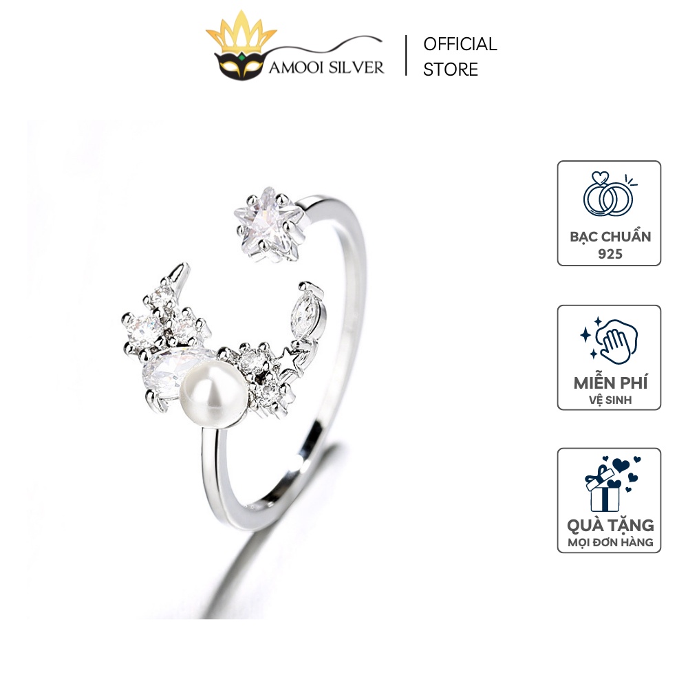 Nhẫn bạc S925 freesize mặt trăng ngọc ngà - Amooi Silver AN82