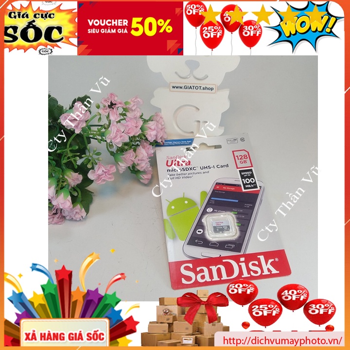 Thẻ nhớ Sandisk 128g class 10 Mở rộng bộ nhớ trong, tăng thêm dung lượng lưu trữ kholinhkienmayin