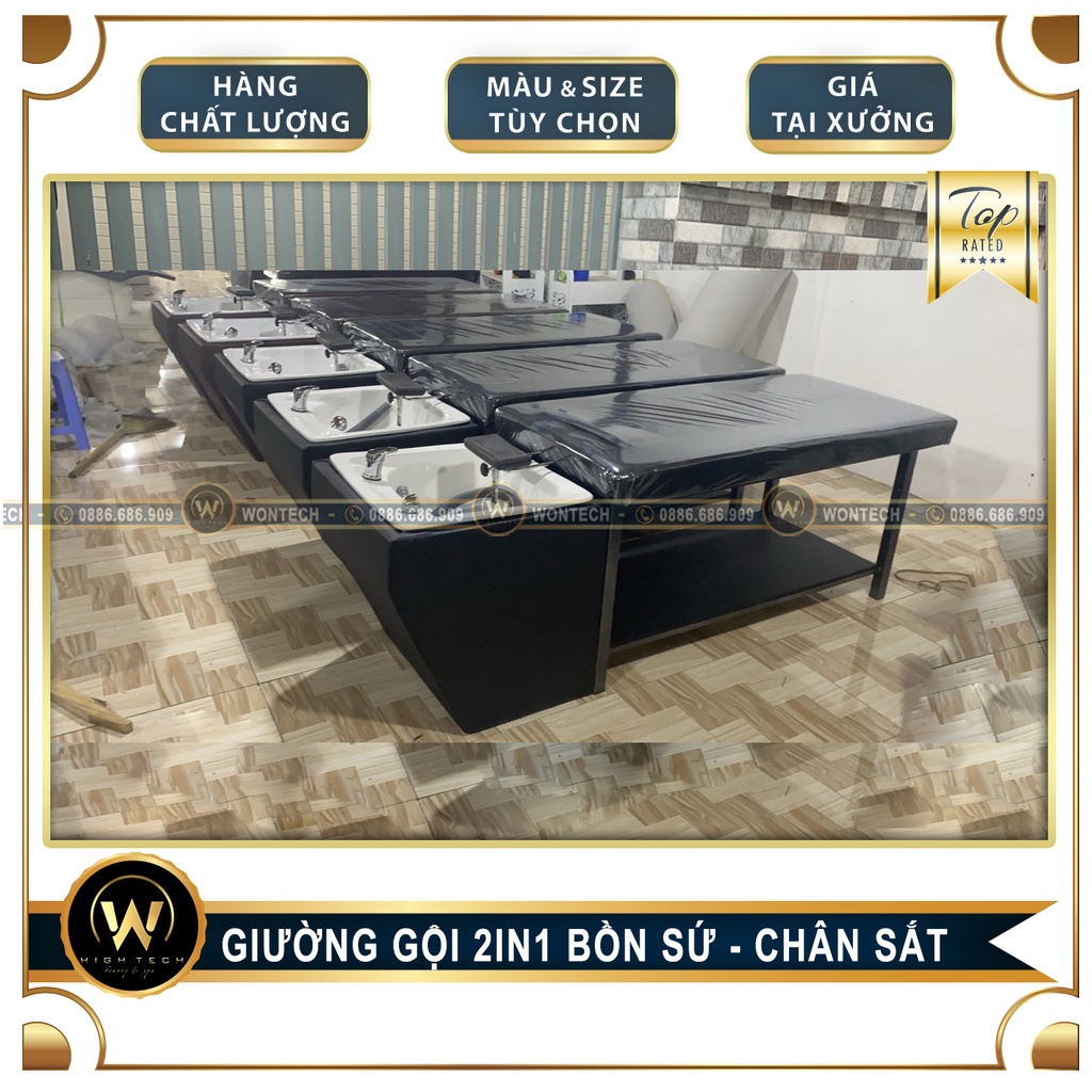 [WONTECH - NOW SHIP] Giường gội &quot; CHÂN SẮT&quot; 2 in1 - bồn &quot; SỨ TRẮNG &quot;.