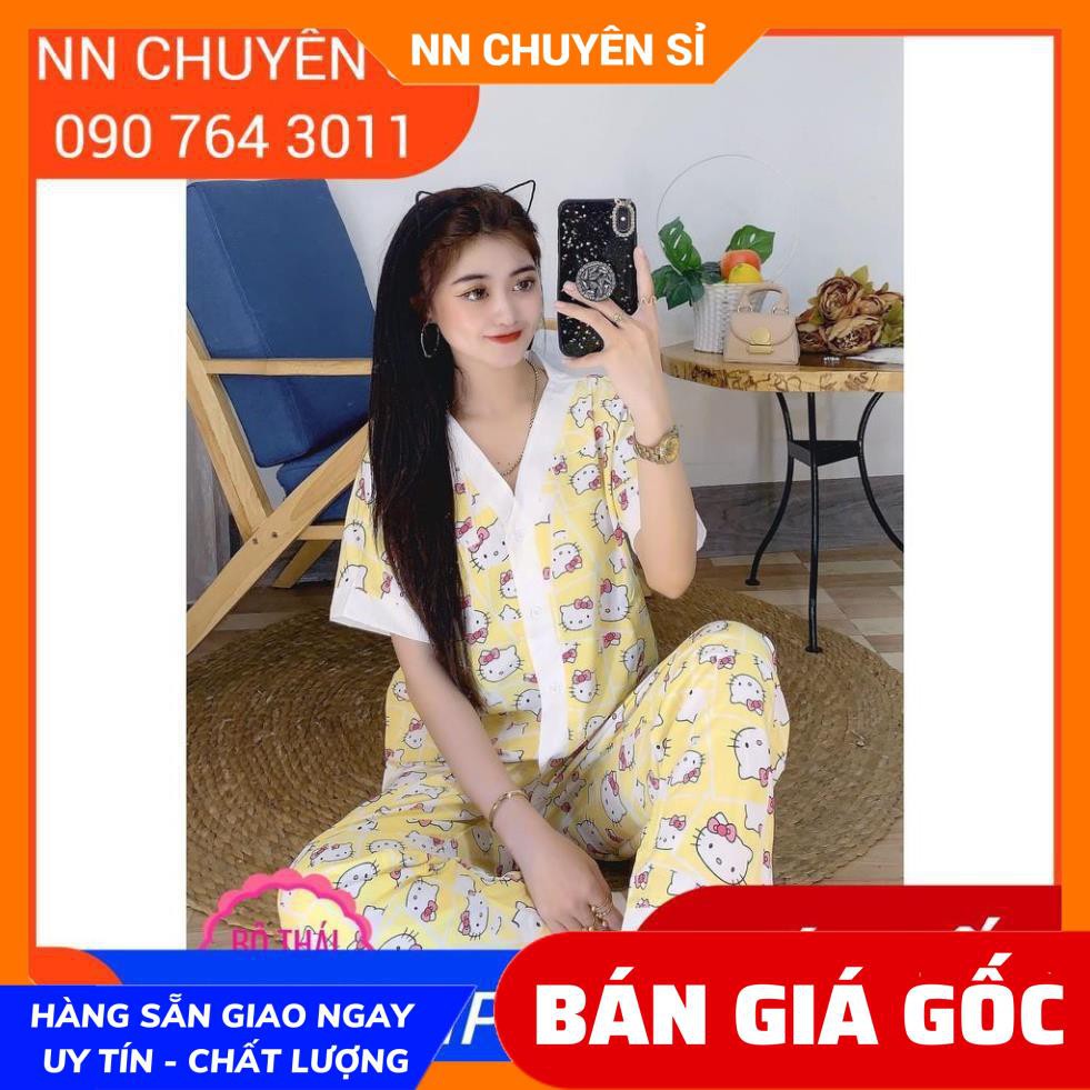 Đồ bộ nữ mặc nhà vải kate lụa mềm mịn mát in hình doremon kitty hoạt hình dễ thương BLH
