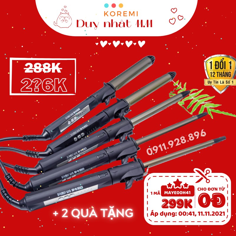 Máy uốn tóc xoăn Hàn Quốc Koremi tự xoay trục 360 độ, máy làm tóc xoăn lọn to, nhỏ Chuyên nghiệp cho Salon, BH 12 tháng