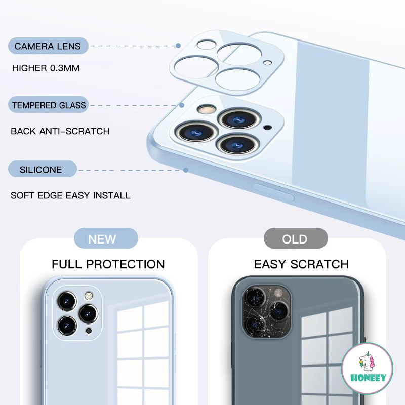 Ốp điện thoại mặt kính hình vuông đơn giản thích hợp cho Iphone 12 11 Pro Max Xs Max Xr X 8 7 Plus